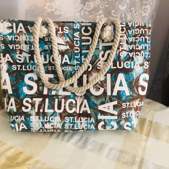 Handbags - Vacation Tote St. Lucia Blue/White Beach Tote Rope Handles Lined and Roomy NEW